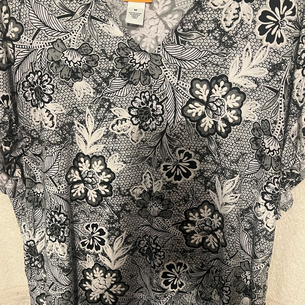 Ruby Rd. Black and White Floral Blouse